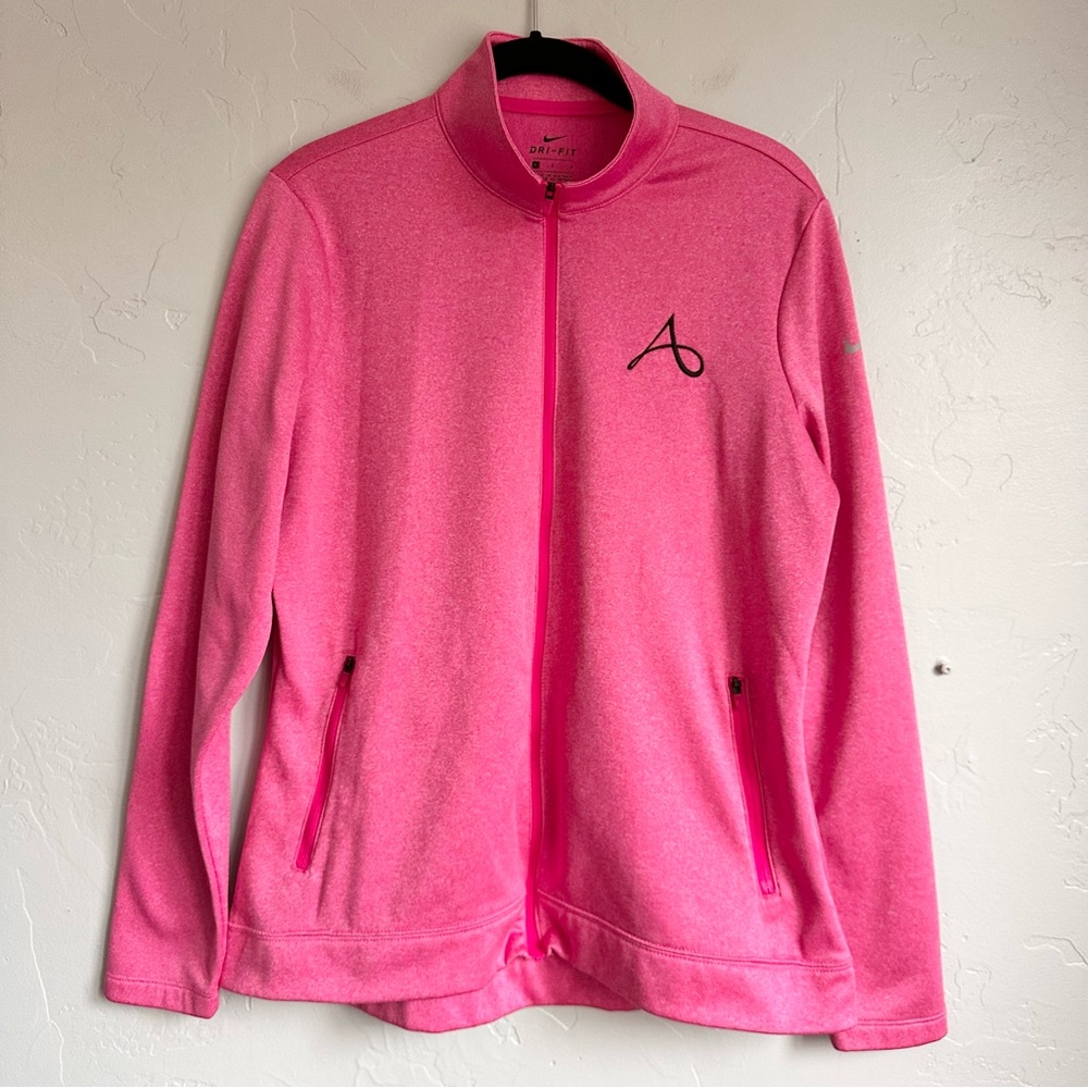 Nike Women Large Dri-FIT‎ Pink Fleece Zip Up Jacket Custom Embroidered Letter A